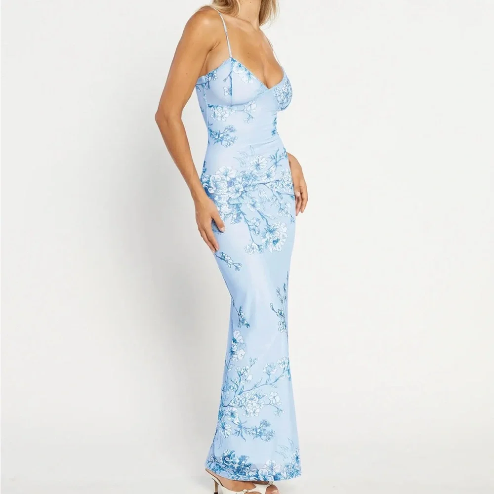 Tiger Mist Light Blue Floral Maxi Slip Dress - Picture 3 of 5